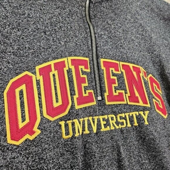Queen's University Sweatshirt Gray 1/4 Zip Made in Canada Long Sleeve Mens Sz M - Picture 1 of 10